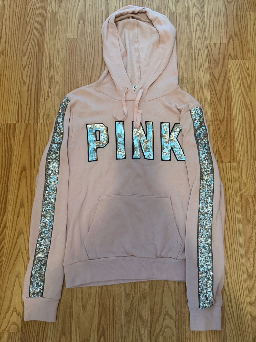 Victoria’s Secret Pink Sequin Bling Pink Pullover Hoodie M